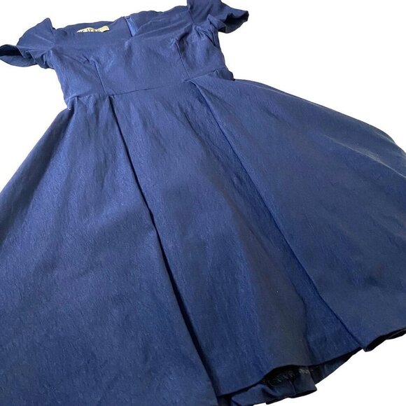 Vesper Off Shoulder Fit and Flair Feminine Girl Meets Glam Dress Blue‎ Size 6 - Picture 1 of 8